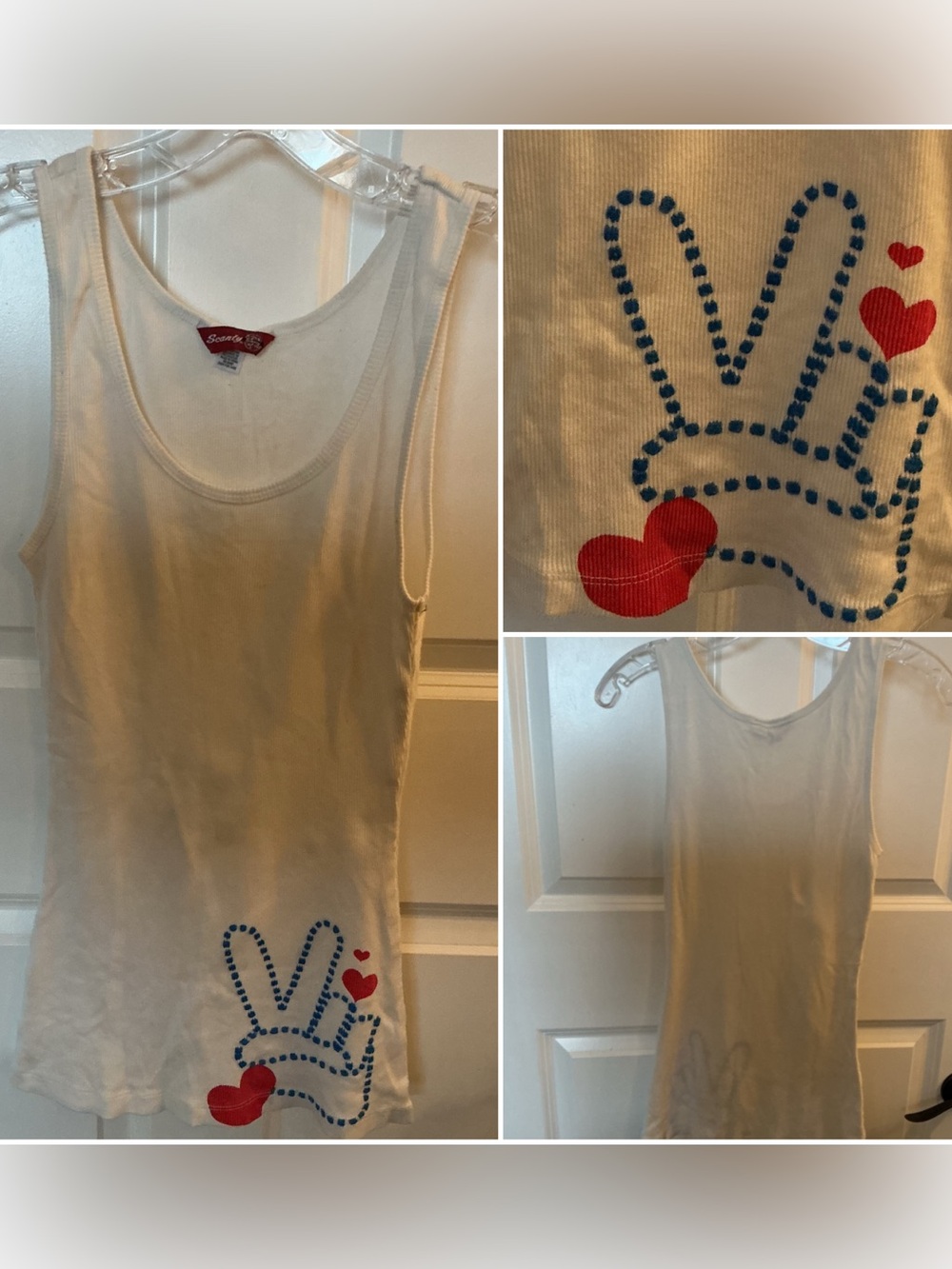 White Tank Top with Peace Sign and Hearts